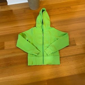 Lululemon lime green zip up workout hooded sweatshirt